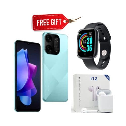 Tecno Pop 7 Pro 6.6" 3GB + 64GB ROM 13MP , 5000mAh, Blue + Smart Watch & Airpods