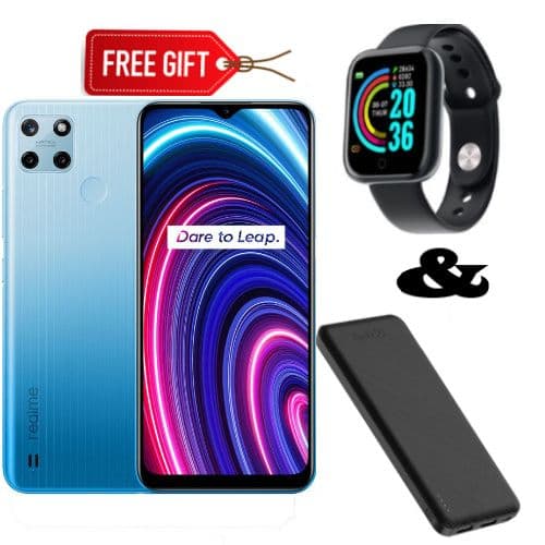 Realme C25Y_ 6.5", (4GB RAM +128GB) _ 5000mAh Battery _ Blue+Smart Watch+Power Bank