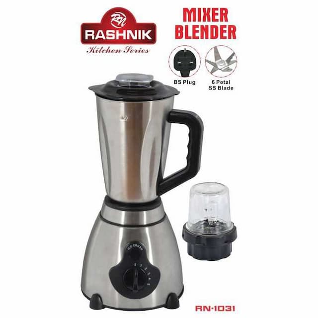 Rashnik Stainless Steel With Glass Jug Mixer Blender – 1.5L