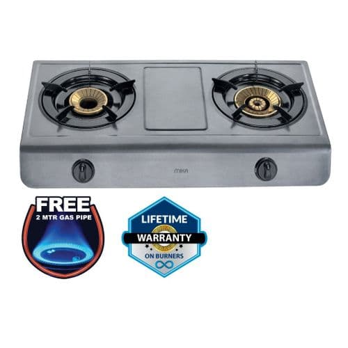 Mika Gas Stove, Table Top, Non Stick, 2 Burner