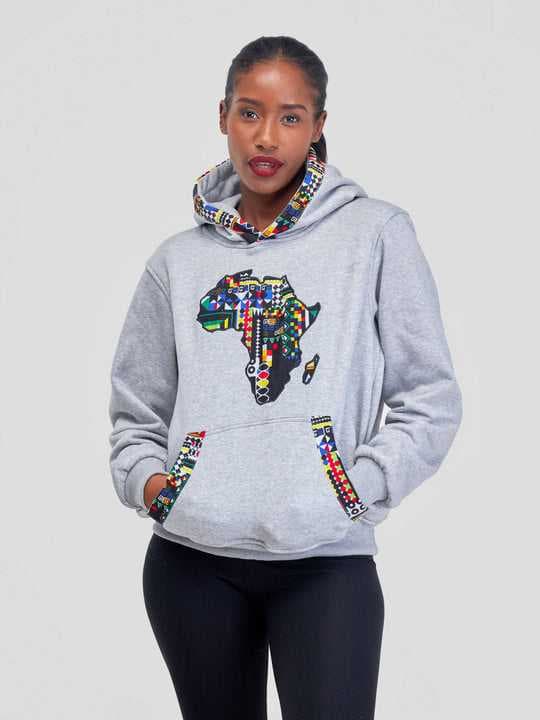 Kay Designs Grey Hoodie with Ankara Detailing